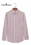 SINGH men's striped casual shirt in pink and white vertical stripes with full sleeves and button-down collar