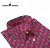 Sanganeri print men's shirt by Singh in vibrant red with intricate floral patterns and button closure