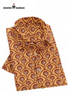 Sanganeri print men's shirt by SINGH featuring intricate floral patterns in brown and beige