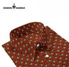 Sanganeri print men's shirt by SINGH in red with black and white floral pattern and button-down collar