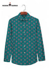 Sanganeri print men's shirt in turquoise with a vibrant floral pattern and button-down collar