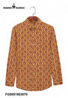 Sanganeri print men's shirt by SINGH with traditional floral design in yellow and maroon colors