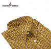 Sanganeri print shirt by Modern Marwar featuring a vibrant yellow and purple floral pattern