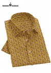 Yellow Sanganeri print shirt by Modern Marwar featuring intricate floral patterns and a classic collar