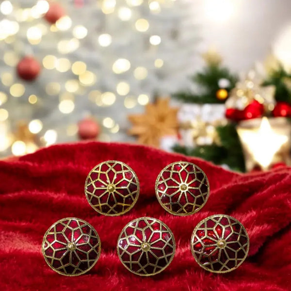 Set of five decorative buttons featuring traditional button designs with intricate patterns