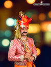 Modern Marwar Wedding Groom Sherwani in Pink with Decorative Embroidery and Traditional Accessories