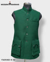 Modern Marwar M Nahru Jacket in green featuring a wool gun pocket vest design with two front pockets