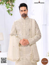 Elegant wedding groom sherwani combo in cream with intricate embroidery for stylish grooms
