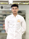 SINGH Bishnoi logo shirt white with button-down front and long sleeves for casual wear