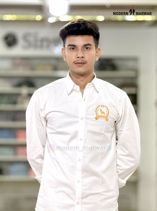 SINGH Bishnoi logo shirt white with button-down front and long sleeves for casual wear