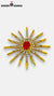 M WAIST USE Gold P PIN LOGO-6 Brooch with Red Stone and Sparkling Rhinestones