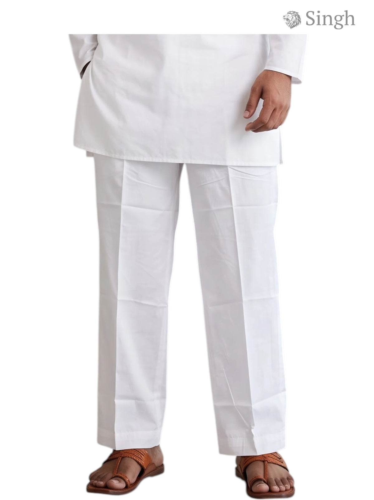 Man's white PAYJAMA-115-1-38 in lightweight cotton, front view, ideal for traditional wear