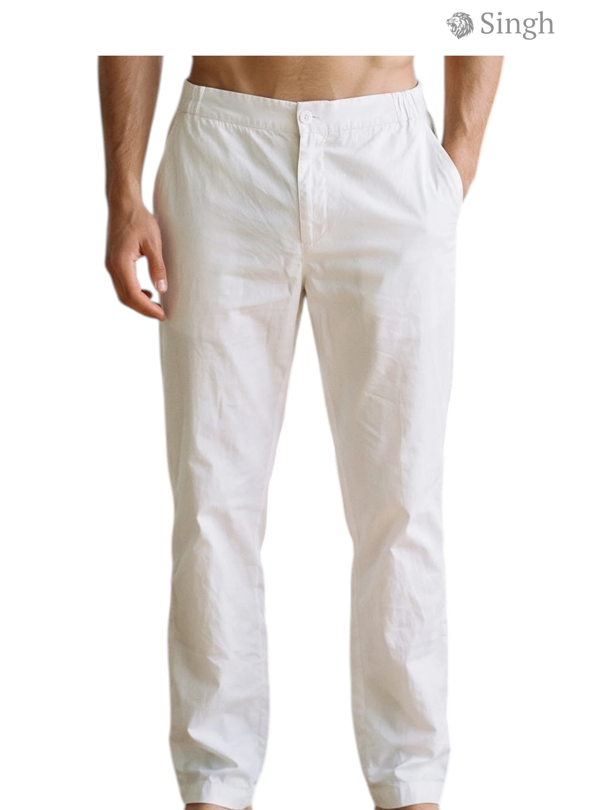 Man's white cotton PAYJAMA-115-6 from Singh displayed from the front