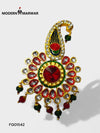 Elegant peacock design brooch pin adorned with red and green stones for a luxurious look