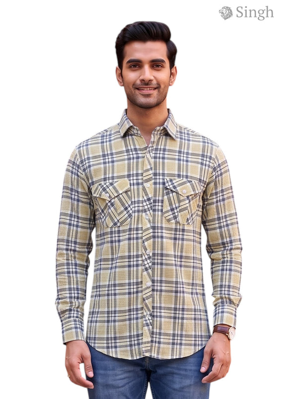 M Hunting Shirt in yellow plaid flannel, front view, POPCORN 2P-26-5044-6-XL