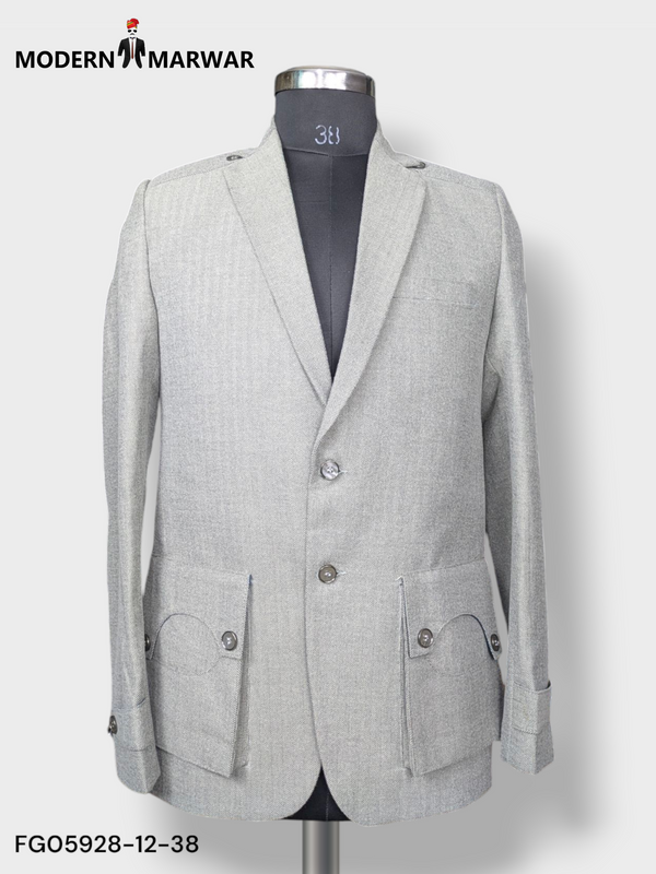 Modern Marwar Premium Gun Pocket Blazer in light gray with stylish design and practical pockets