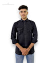 Modern Marwar premium men's linen shirt in black with two front pockets and a slim fit design
