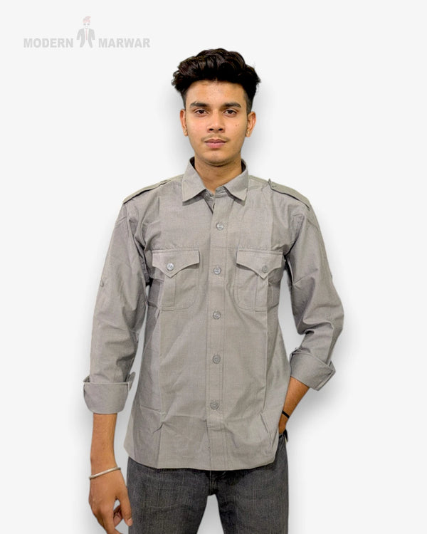 Modern Marwar premium men's linen shirt in a stylish gray design with button-up front and pockets