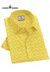 Bright yellow premium men's shirts by Modern Marwar with a floral pattern and classic collar