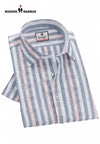 Modern Marwar premium men's striped shirt in blue and pink with a classic collar design