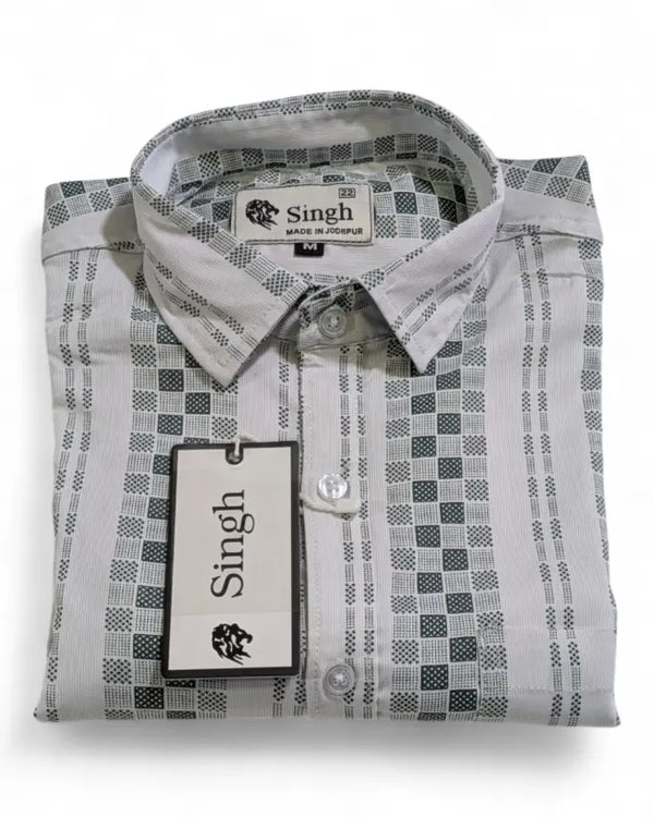 Folded premium popcoorn shirts Modern Marwar in gray with a unique checkered pattern for men