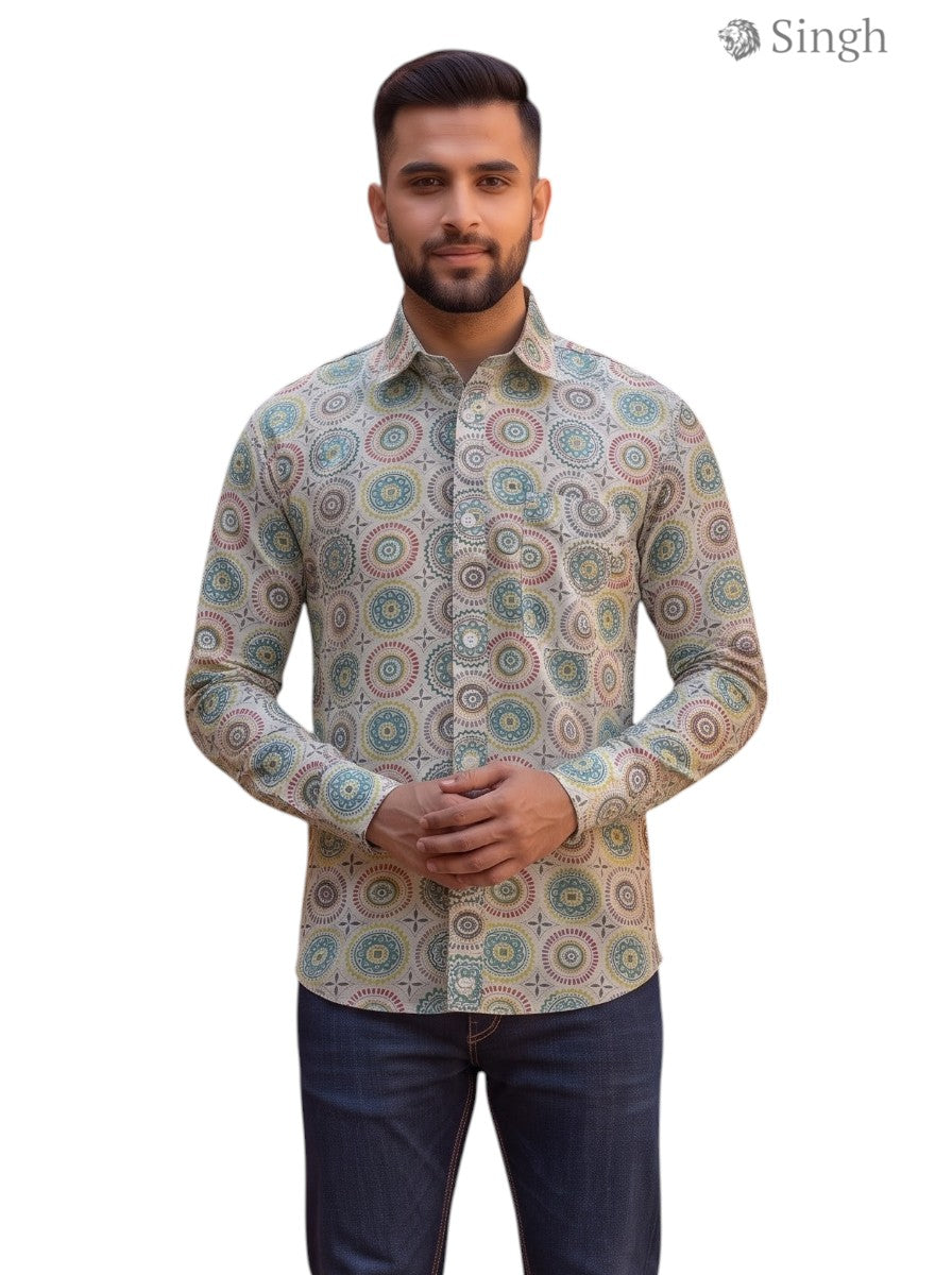 M Multicolor Cotton Hunting Shirt from Singh with a Stylish Geometric Pattern