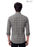 Men's yellow checked cotton shirt, back view, featuring RAJUTANA SHIRTS-F-15-115-8