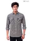 Men's plaid shirt in blue and yellow cotton with buttoned pockets, RAJUTANA SHIRTS-F-15-115-8