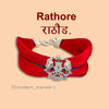 Rathore logo moli bracelet in red threads featuring intricate design and silver detailing