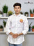 White Rathore logo shirt for men by SINGH featuring embroidered crest design on chest