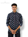 Sanganeri print men's shirt by Modern Marwar featuring a colorful pattern and classic fit