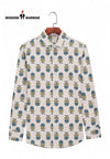 Sanganeri print men's shirt from Modern Marwar with intricate floral patterns in blue and green