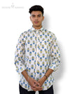 Sanganeri print men's shirt by Modern Marwar featuring colorful floral patterns and a stylish design