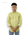 Sanganeri print men's shirt in yellow with stylish design from Modern Marwar