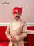 Elegant Modern Marwar sherwani angarkha set in peach with intricate embroidery and a traditional turban