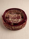 SINGH Sherwani Belt-2800-5 in rich red velvet with intricate gold embroidery, side view