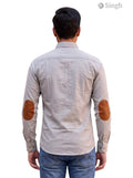 M Hunting Shirts in beige fabric with elbow patches, back view, SHIRTS-CT 2P-5064-1-M