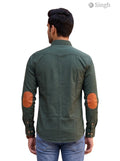M Hunting Shirts in olive green cotton with brown elbow patches, back view - SHIRTS-CT 2P-5064-1-M