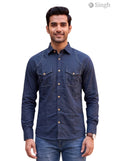M Dark Blue Cotton Hunting Shirt Front View - SHIRTS-CT 2P-5064-1-M