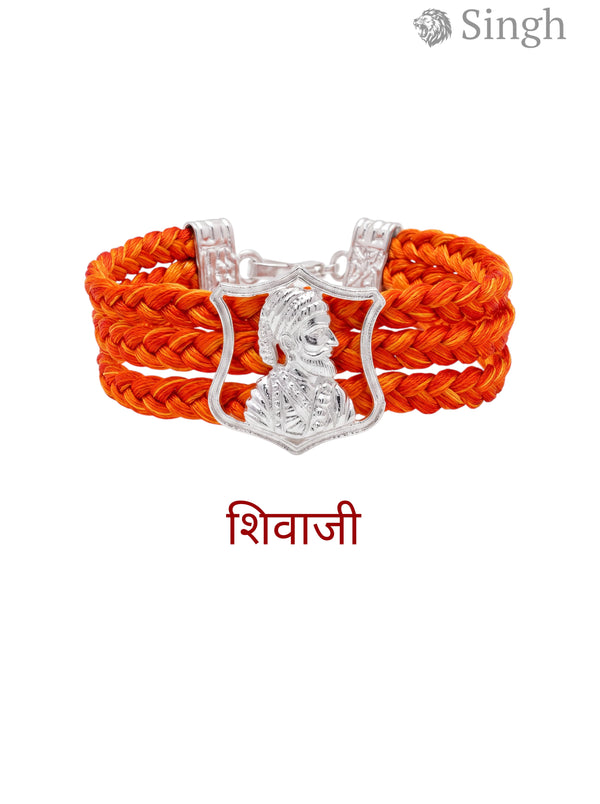 M Hand Use Orange Fabric Bracelet from Singh with Shivaji Logo Moli Design