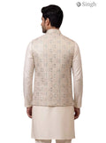 Simple Koti-20-102-2-40 in beige with intricate fabric design, back view of a traditional vest