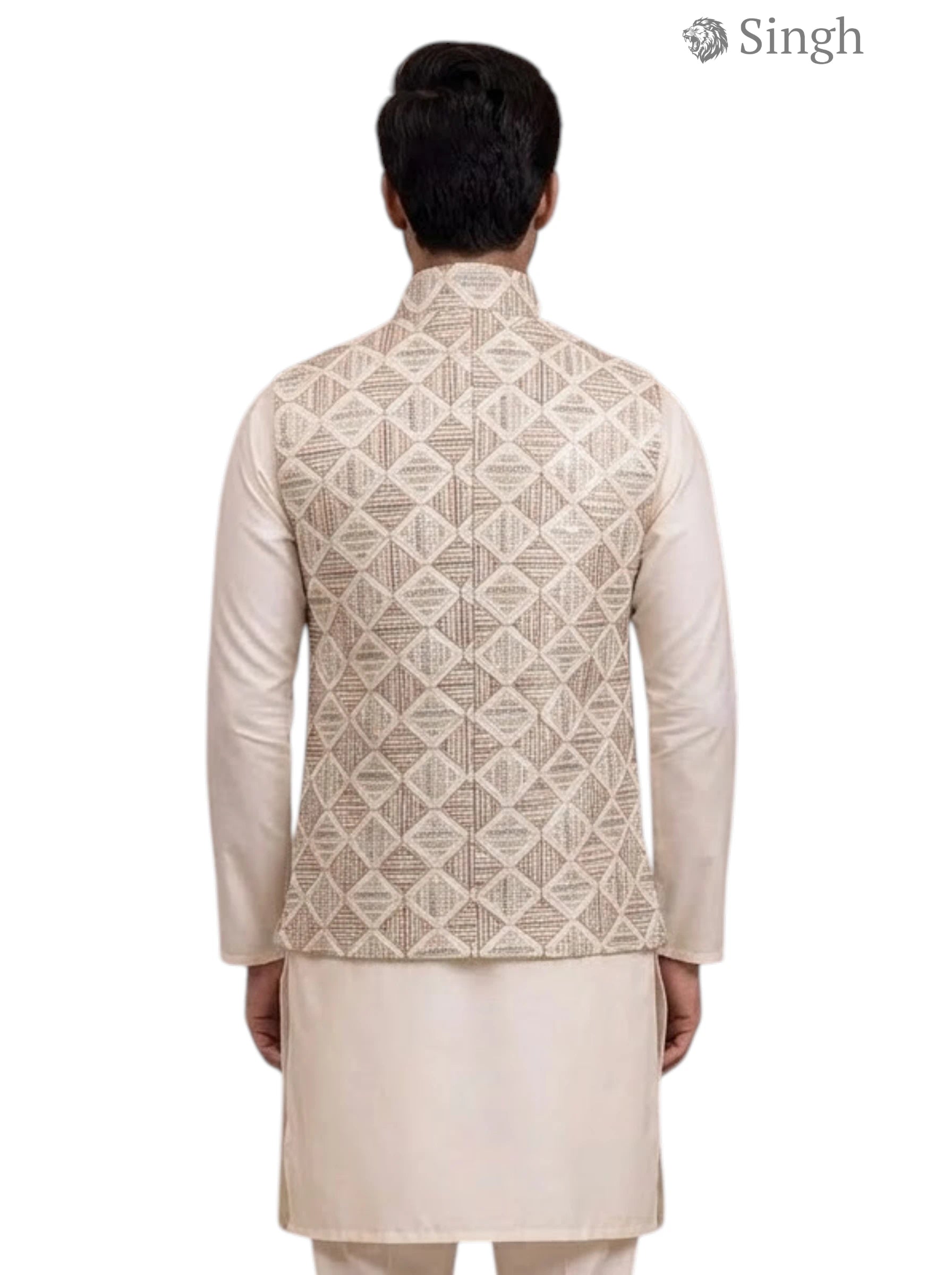 Traditional beige SIMPLE KOTI-20-102-9-38 with patterned fabric, viewed from the back