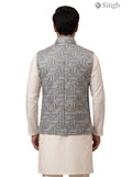 Simple Koti-20-102-9-38 in Blue Geometric Pattern Fabric Viewed from the Back