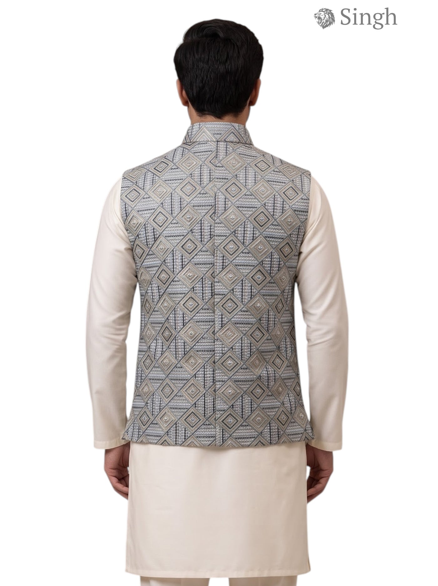 Simple Koti-20-102-9-38 in Blue Geometric Pattern Fabric Viewed from the Back