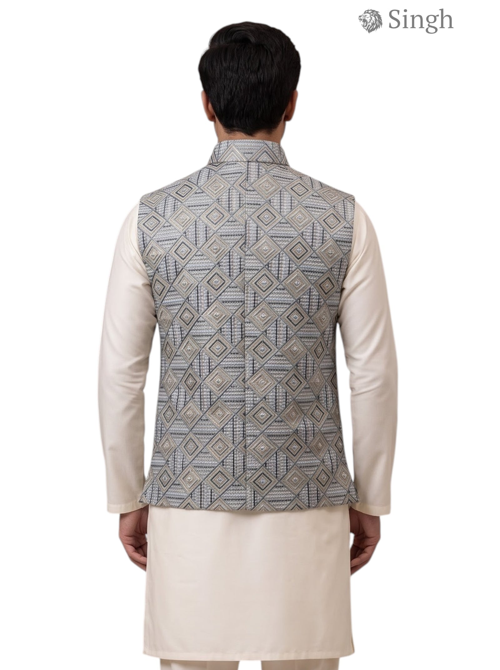 Simple Koti-20-102-9-38 in Blue Geometric Pattern Fabric Viewed from the Back