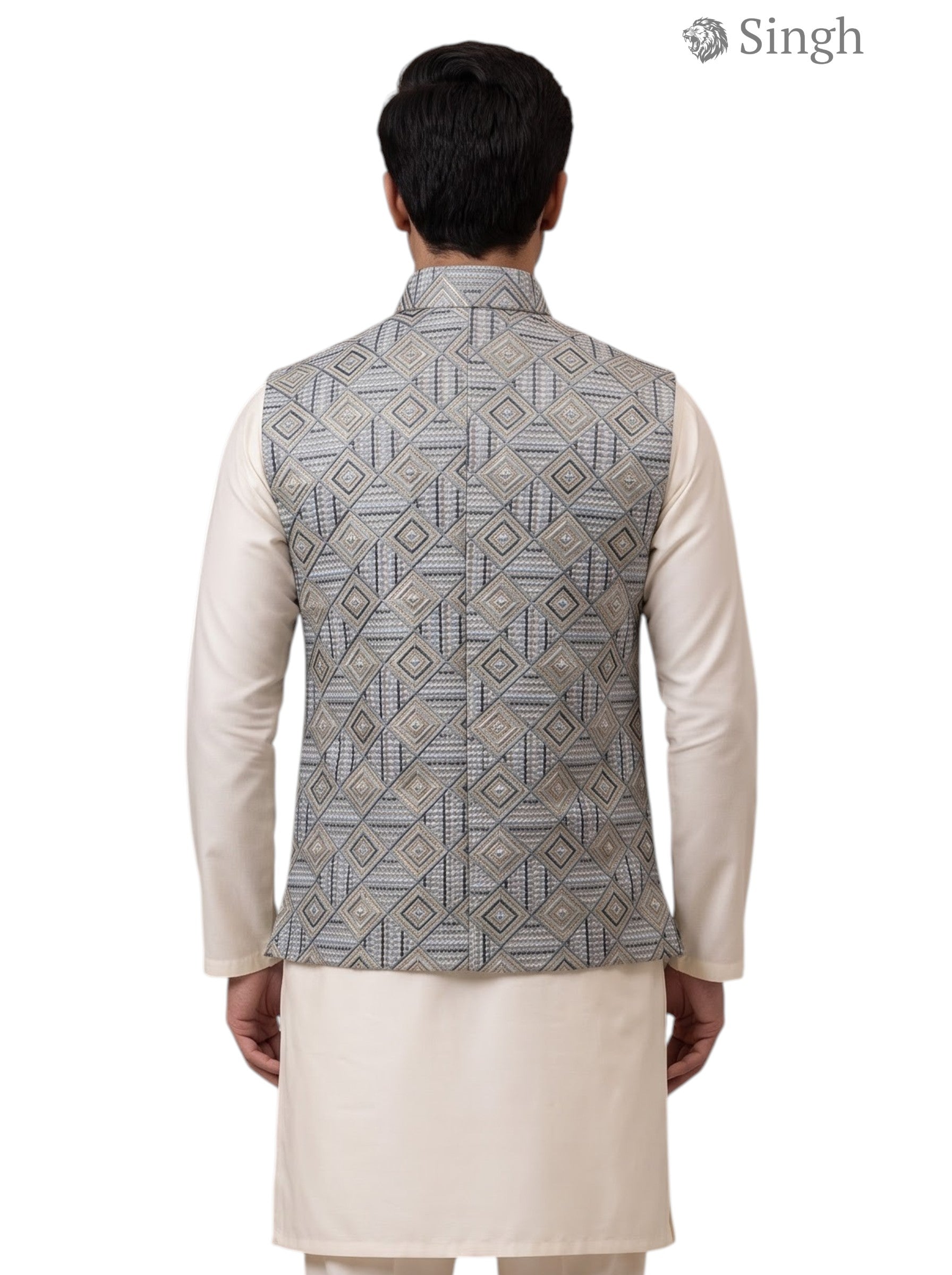 Simple Koti-20-102-9-38 in Blue Geometric Pattern Fabric Viewed from the Back