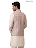 Traditional beige SIMPLE KOTI-20-102-9-38 vest in woven fabric, back view