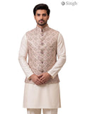 SIMPLE KOTI-20-102-9-38 beige silk vest from Singh at front angle
