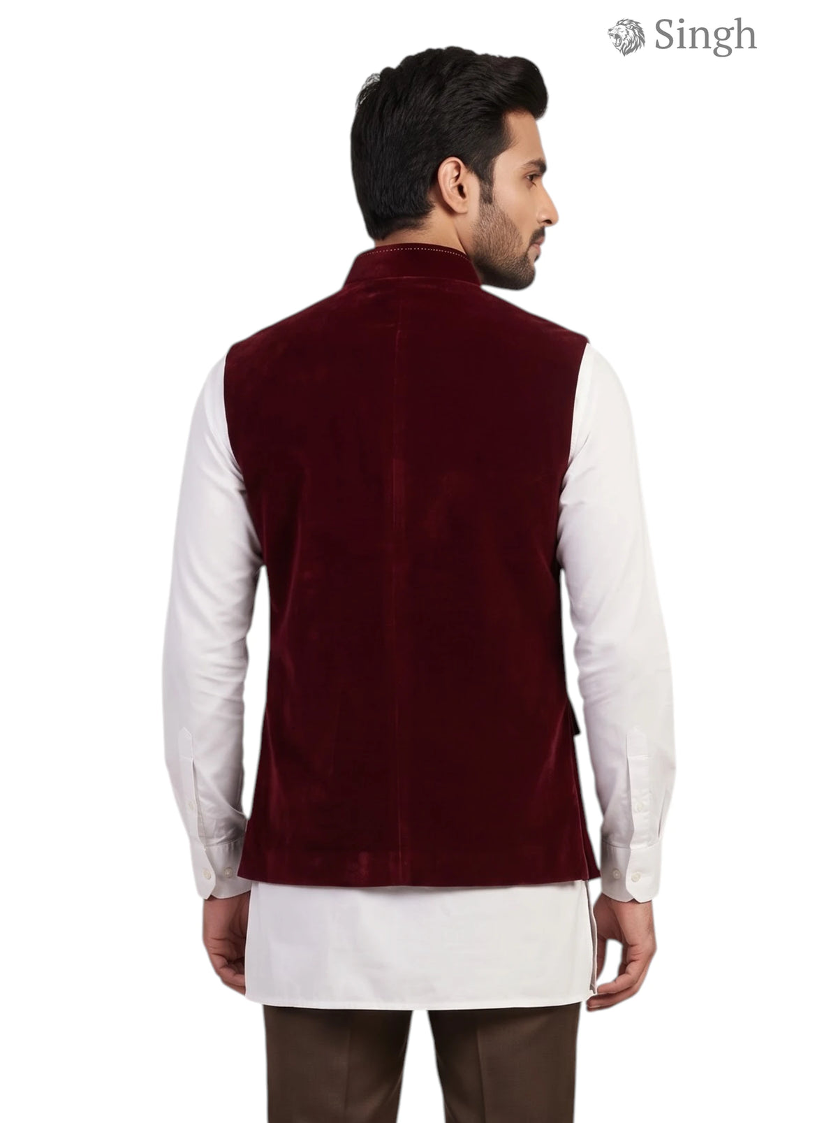 MENS KOTI in burgundy velvet from the back, featuring SIMPLE KOTI CT (MENS)-2003-5