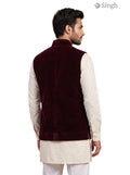 Men's Koti in deep burgundy velvet fabric, back view showcasing SIMPLE KOTI CT (MENS)-2003-5 design